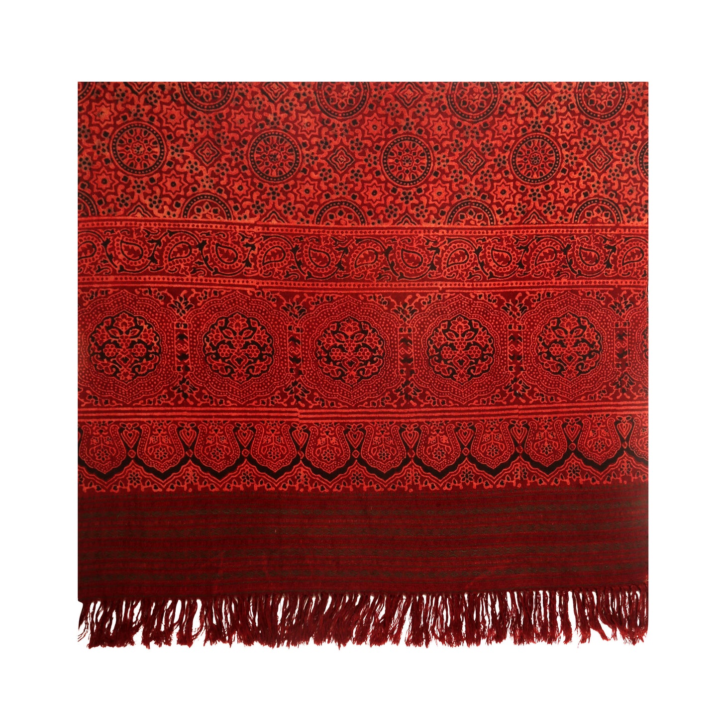 Fine Australian Merino Wool Red Berry Rosewood Hand Block Printed Handwoven Natural Dyed Scarf - Merino Wool Scarves