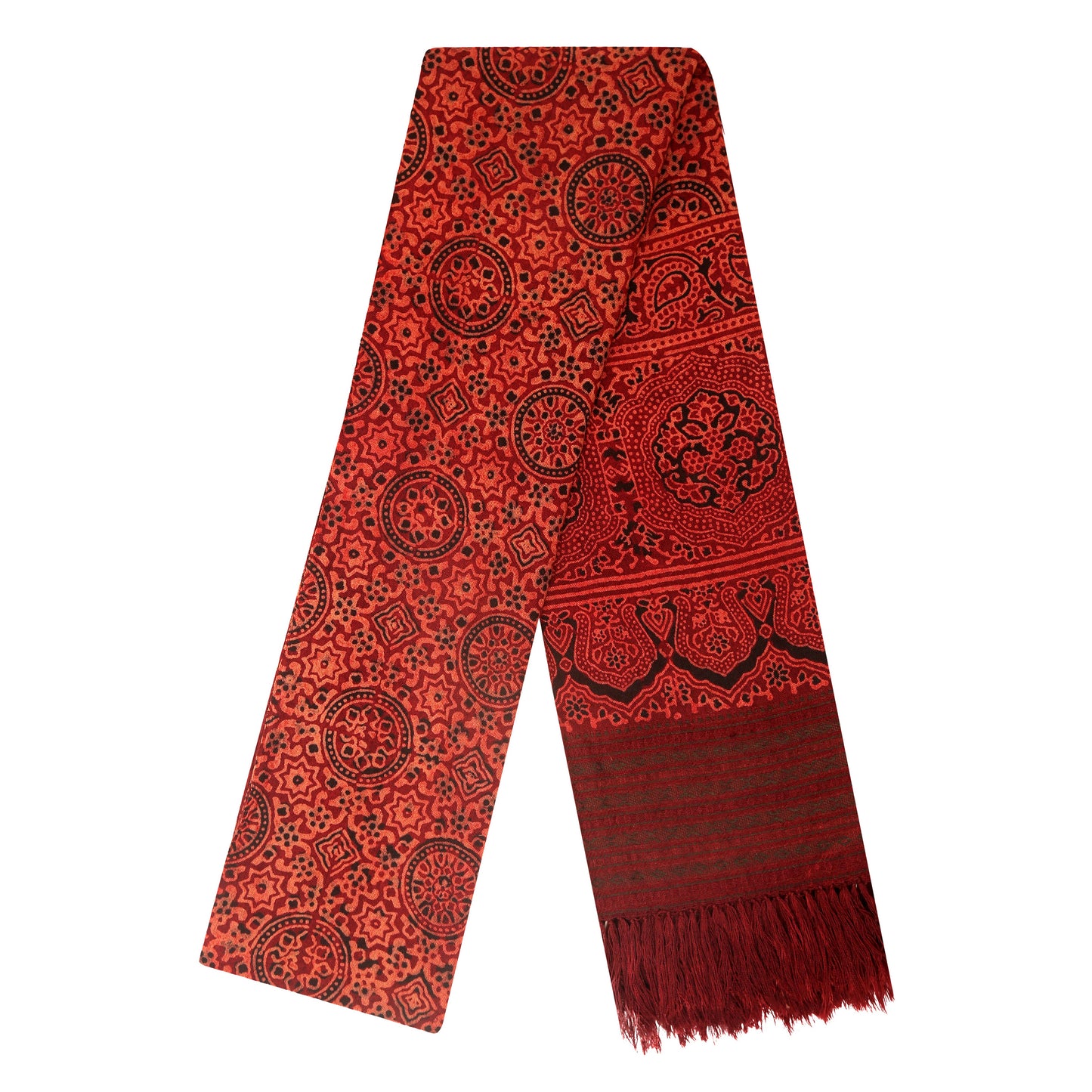 Fine Australian Merino Wool Red Berry Rosewood Hand Block Printed Handwoven Natural Dyed Scarf - Merino Wool Scarves