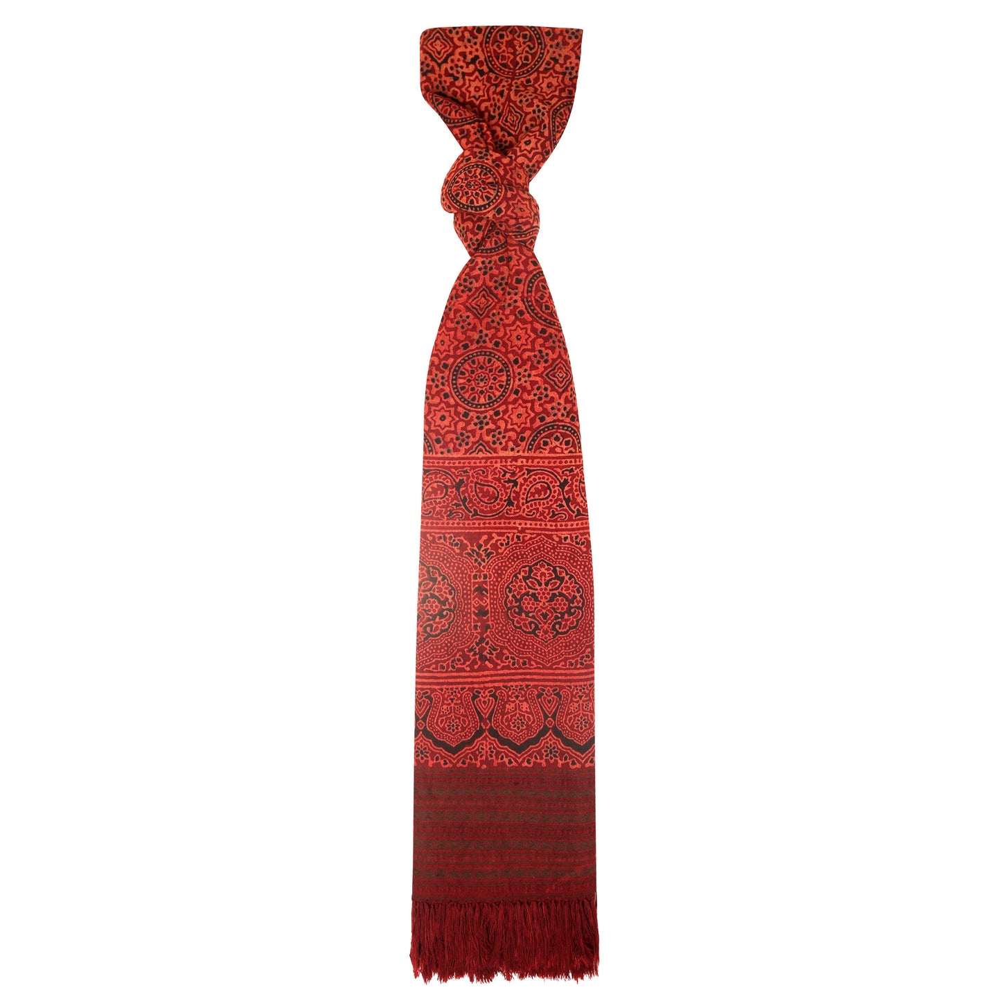Fine Australian Merino Wool Red Berry Rosewood Hand Block Printed Handwoven Natural Dyed Scarf - Merino Wool Scarves