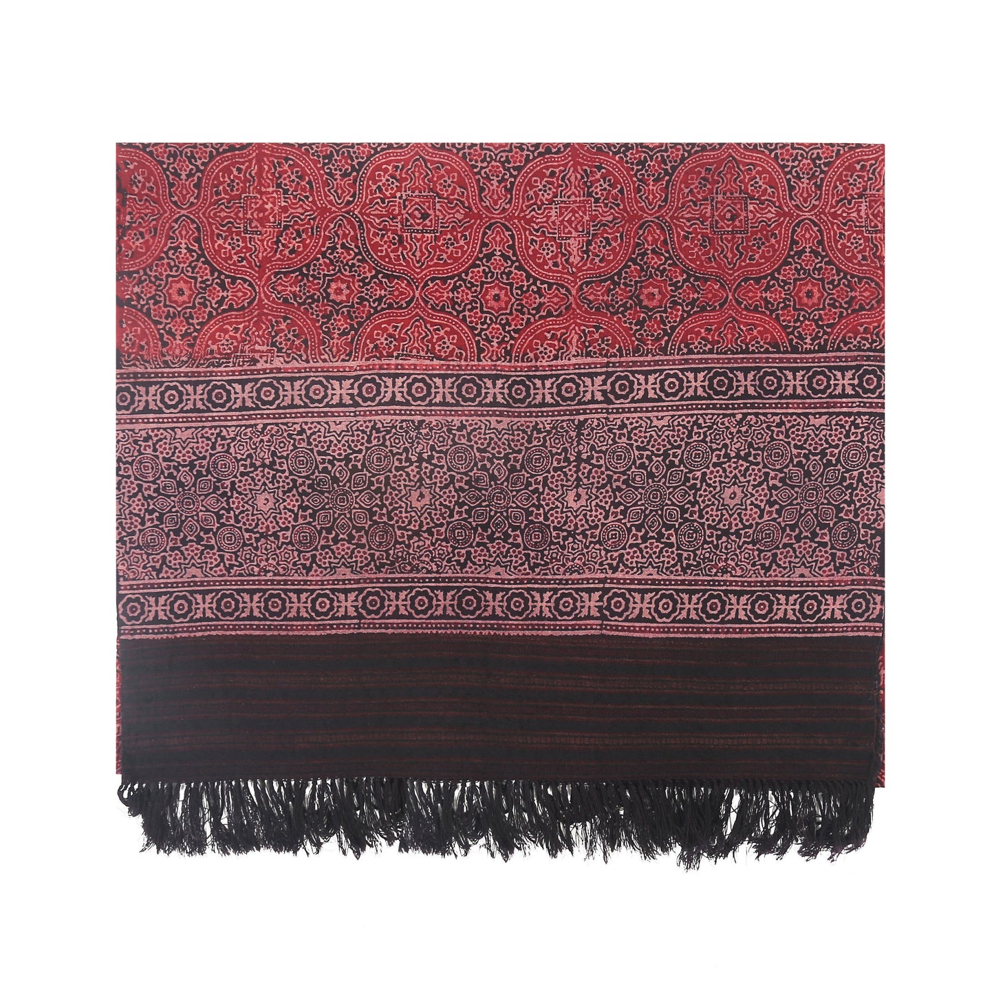 Fine Australian Merino Wool Pinkish Brown Hemp and Zeus Hand Block Printed Handwoven Natural Dyed Scarf - Merino Wool Scarves
