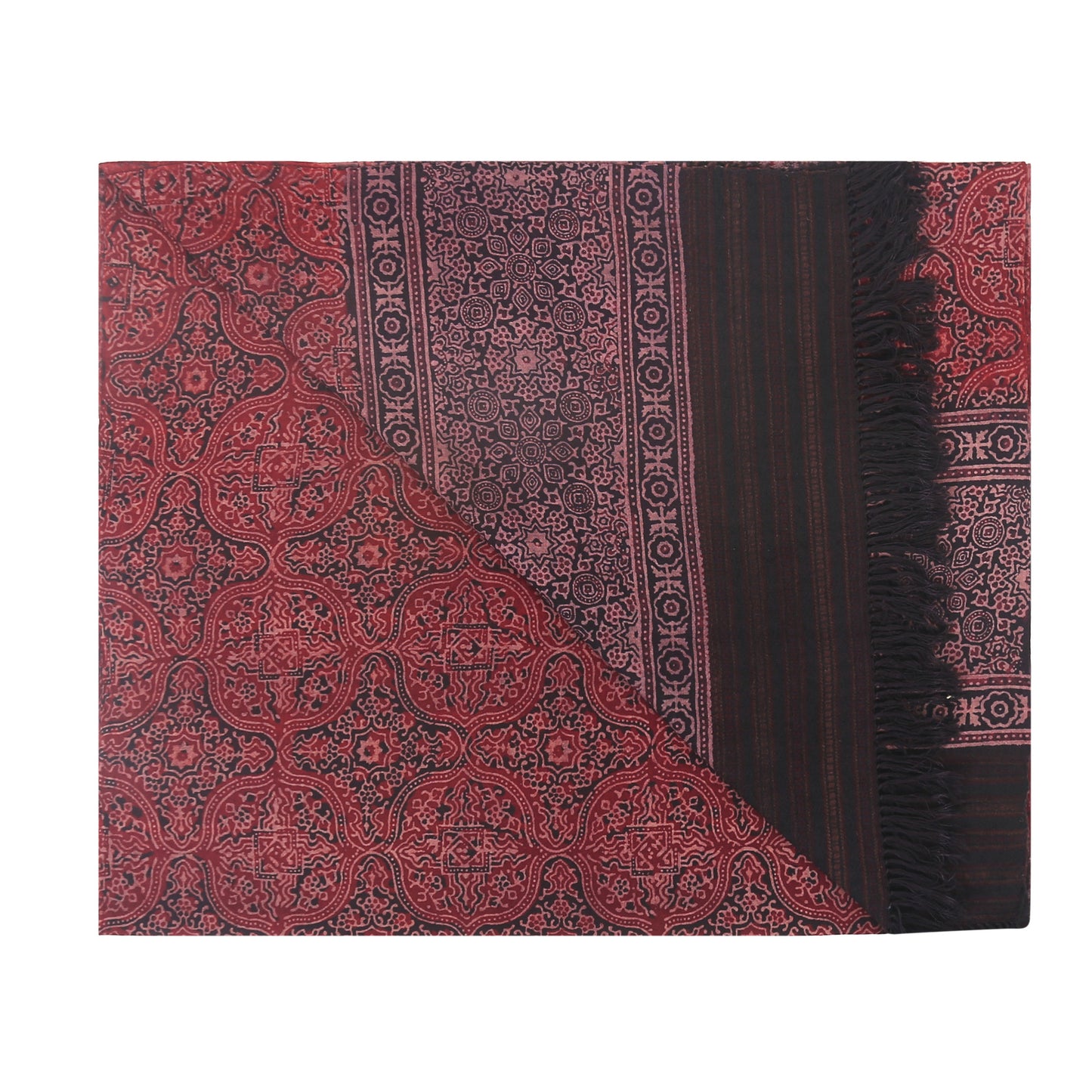 Fine Australian Merino Wool Pinkish Brown Hemp and Zeus Hand Block Printed Handwoven Natural Dyed Scarf - Merino Wool Scarves