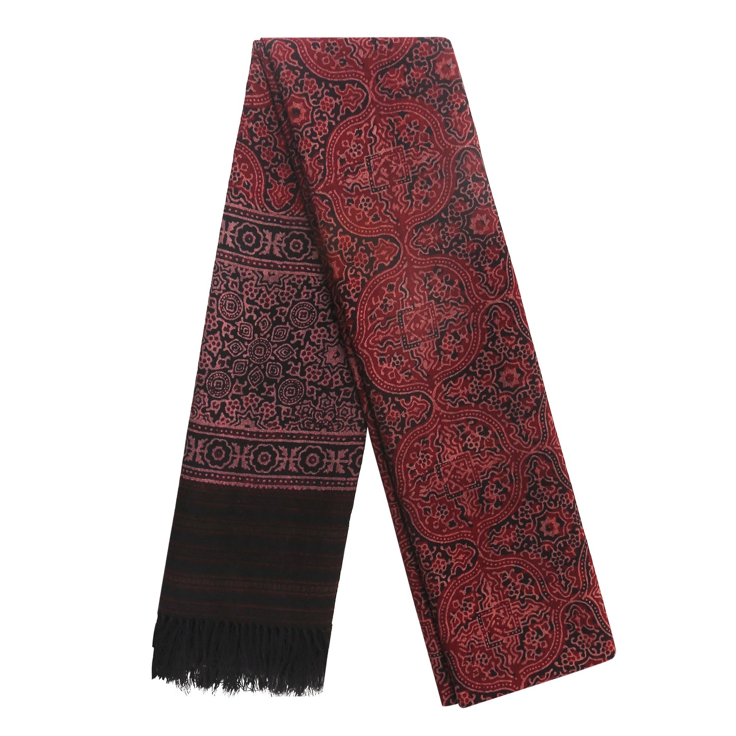 Fine Australian Merino Wool Pinkish Brown Hemp and Zeus Hand Block Printed Handwoven Natural Dyed Scarf - Merino Wool Scarves