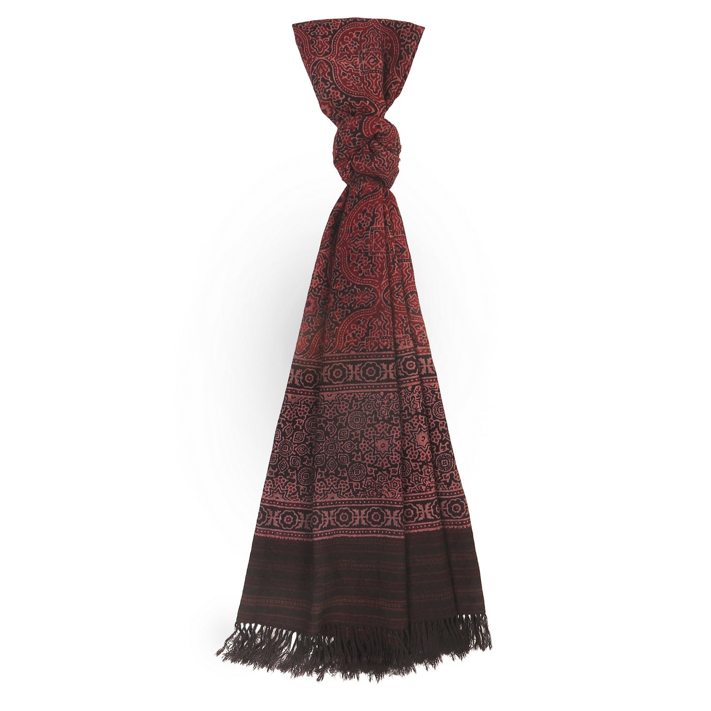Fine Australian Merino Wool Pinkish Brown Hemp and Zeus Hand Block Printed Handwoven Natural Dyed Scarf - Merino Wool Scarves