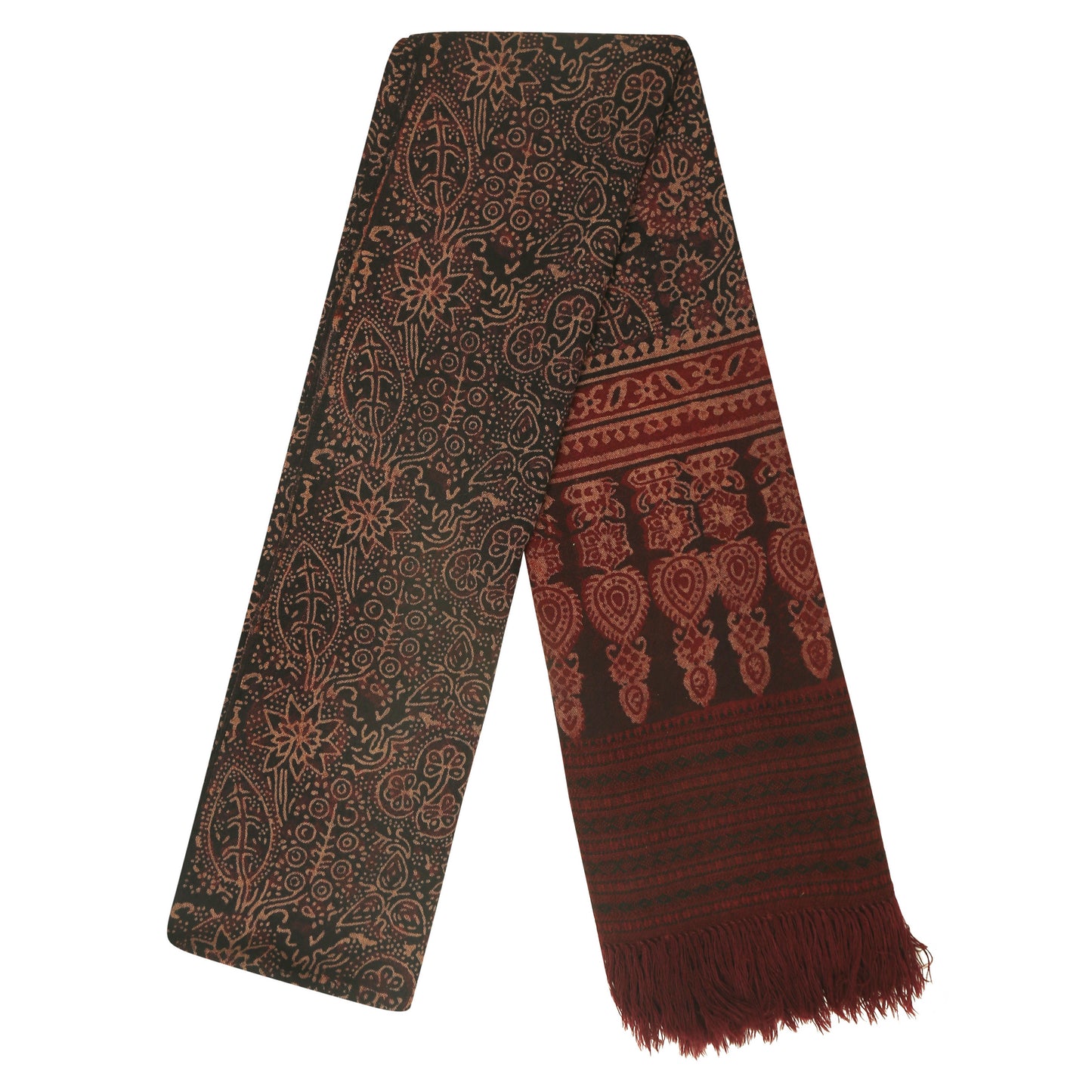 Fine Australian Merino Wool Redwood Ironstone and Zeus Hand Block Printed Handwoven Natural Dyed Scarf - Merino Wool Scarves
