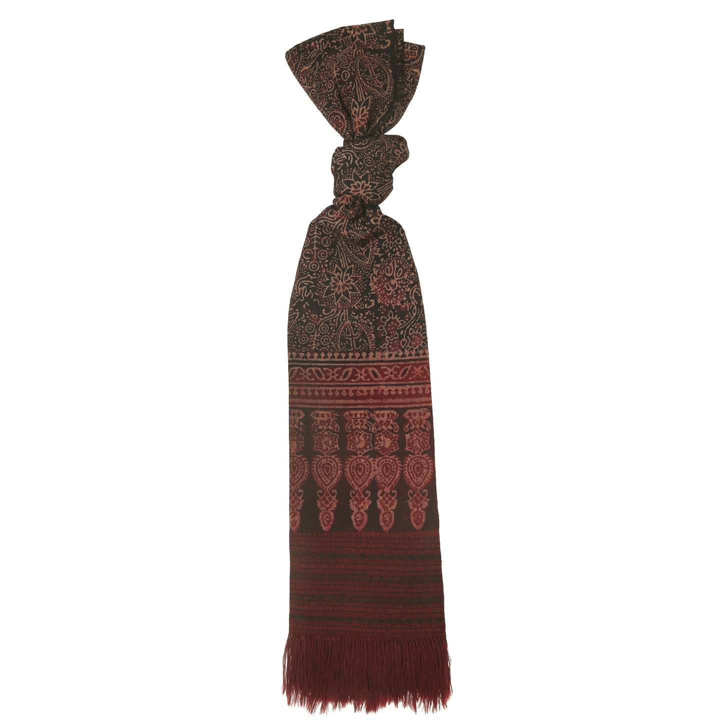 Fine Australian Merino Wool Redwood Ironstone and Zeus Hand Block Printed Handwoven Natural Dyed Scarf - Merino Wool Scarves