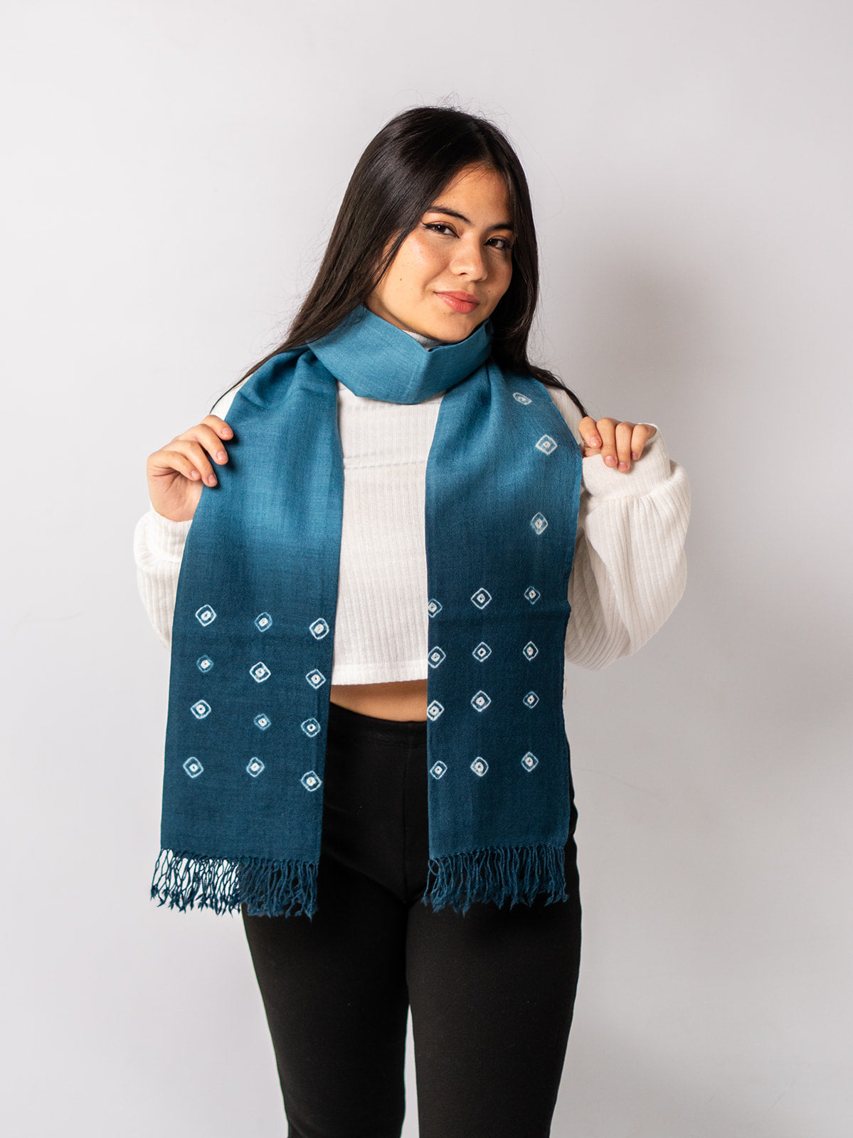Merino Wool Blue Jay & Timber Green Handwoven Scarf - Merino Wool Scarves Australia