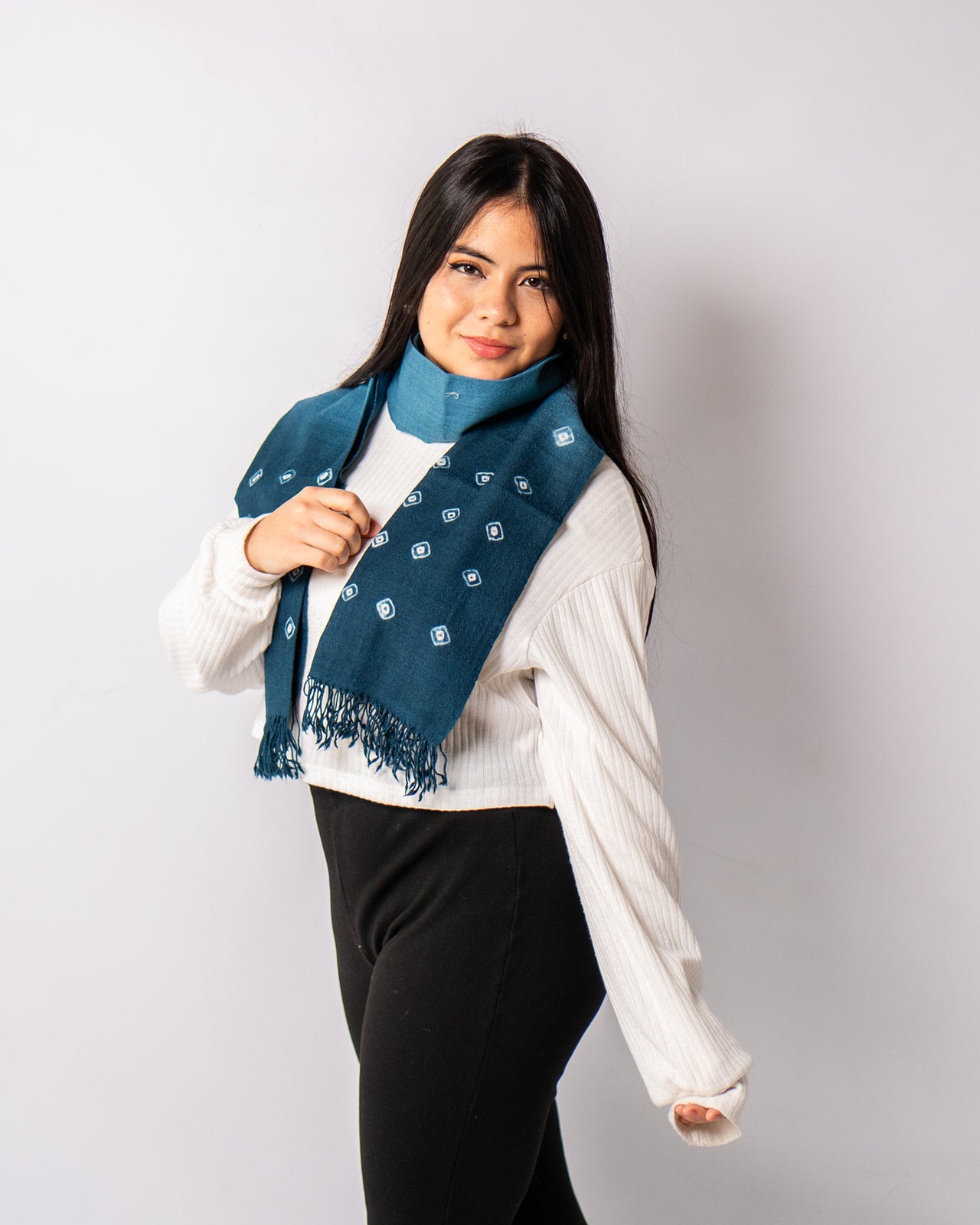 Merino Wool Blue Jay & Timber Green Handwoven Scarf - Merino Wool Scarves Australia