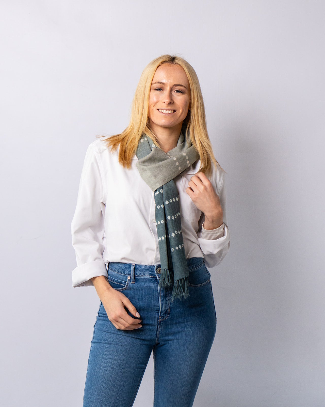 Merino Wool Grey Olive Handwoven Scarf - Merino Wool Scarves Australia