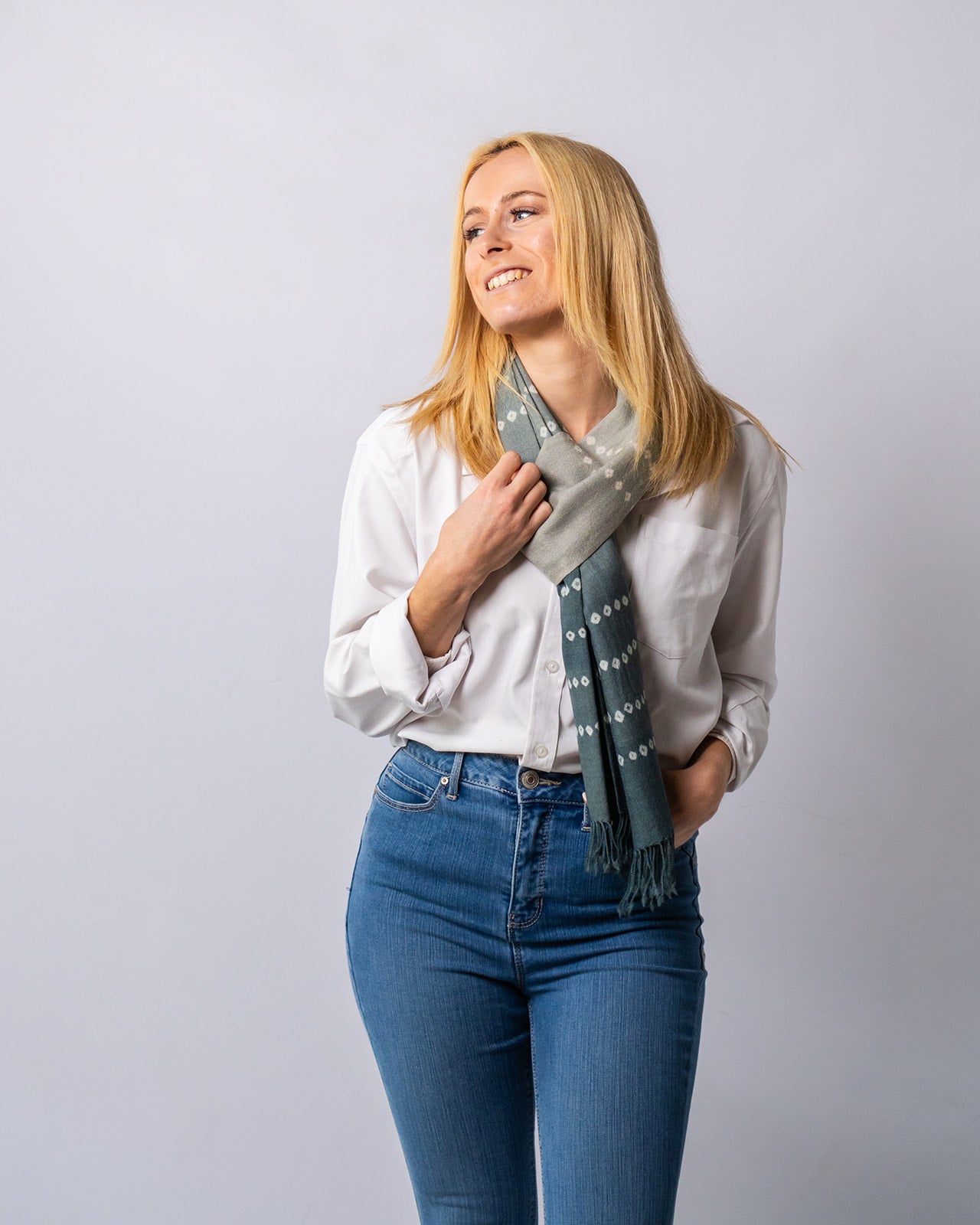 Merino Wool Grey Olive Handwoven Scarf - Merino Wool Scarves Australia