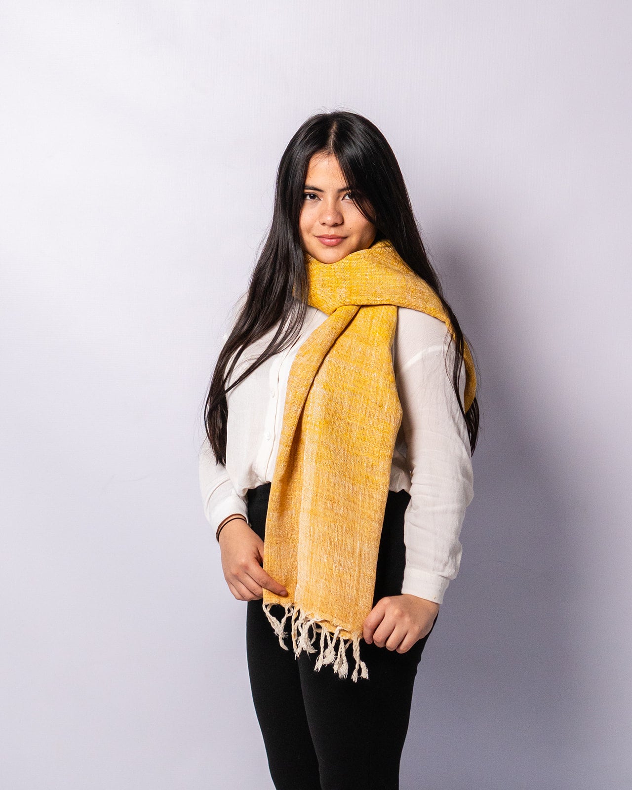 Eri Silk Saffron Mango Handwoven Natural Dyed Scarf - Yellow Silk Scarves