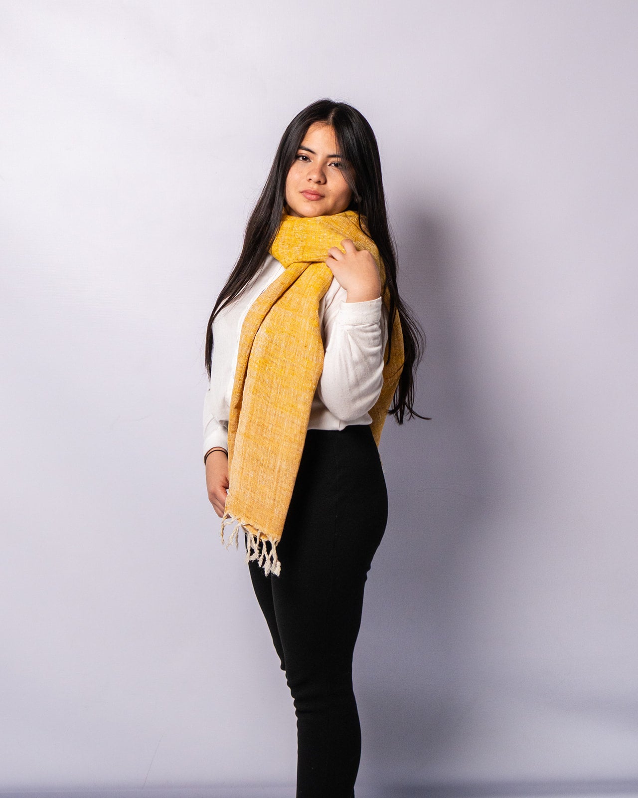 Eri Silk Saffron Mango Handwoven Natural Dyed Scarf - Yellow Silk Scarves