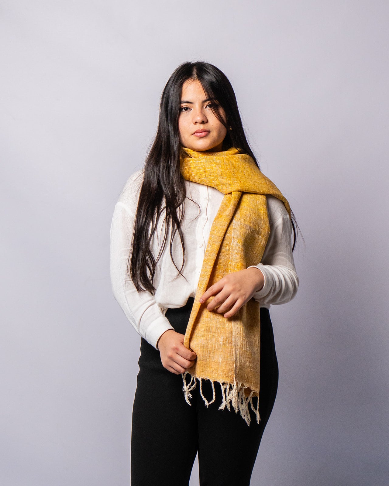 Eri Silk Saffron Mango Handwoven Natural Dyed Scarf - Yellow Silk Scarves