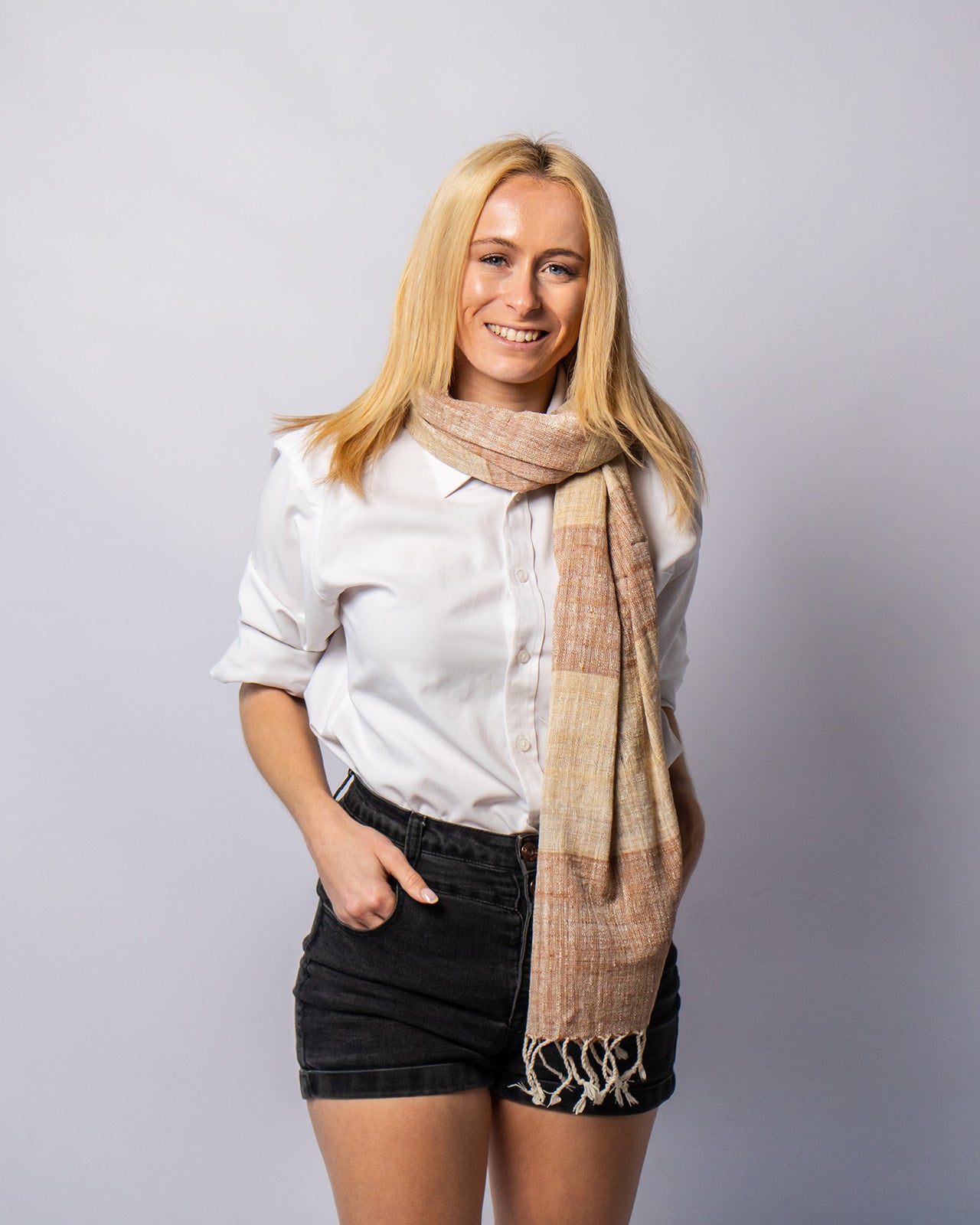 Eri Silk Mocha and Desert Sand Handwoven Natural Dyed Scarf - Silk Scarves Australia