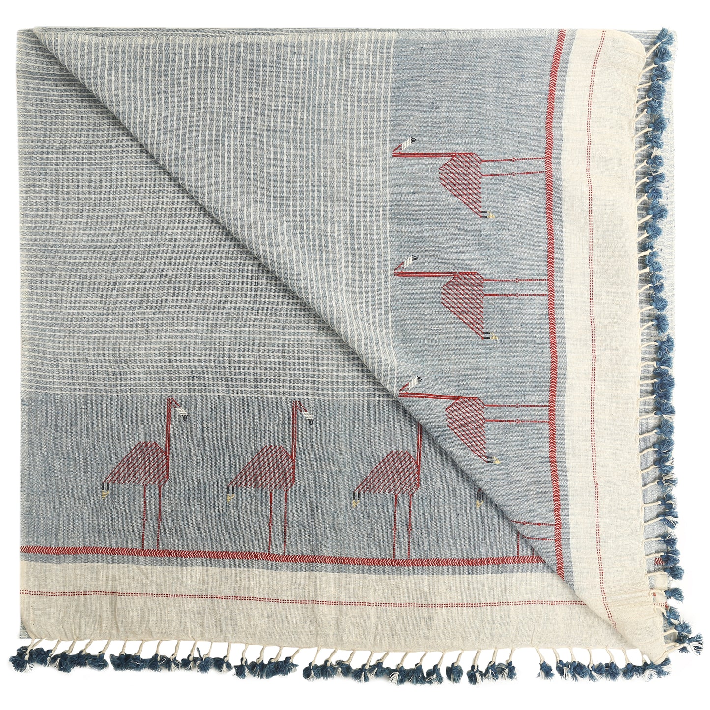 Organic Cotton Silver Grey & Beige Handwoven Scarf - Cotton Scarves Australia
