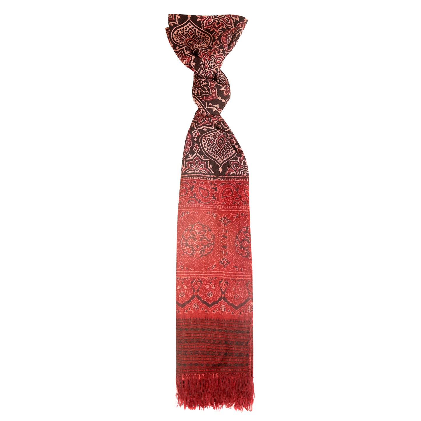 Fine Australian Merino Wool Dark Terracotta and Zeus Hand Block Printed Handwoven Natural Dyed Scarf - Merino Wool Scarves