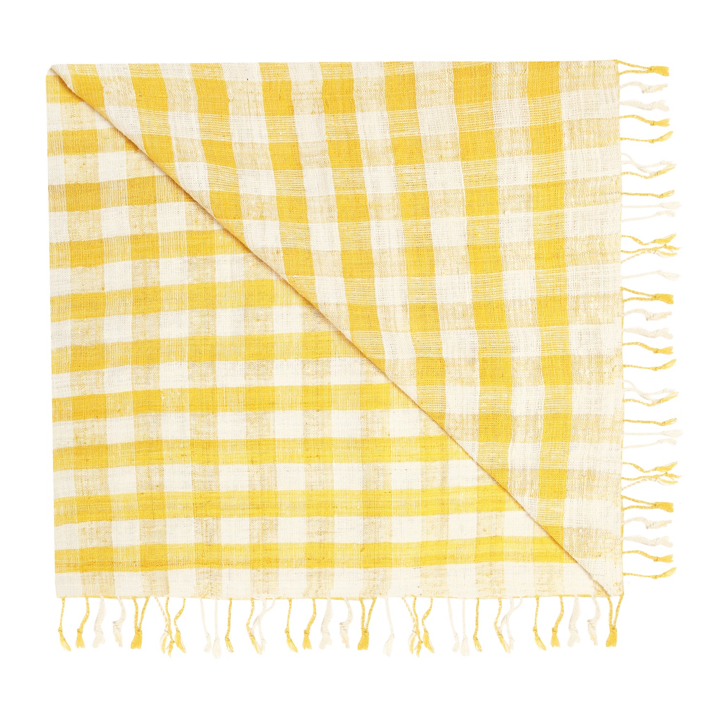 Eri Silk Sunglow and Beige Check Handwoven Natural Dyed Scarf - White Silk Scarves