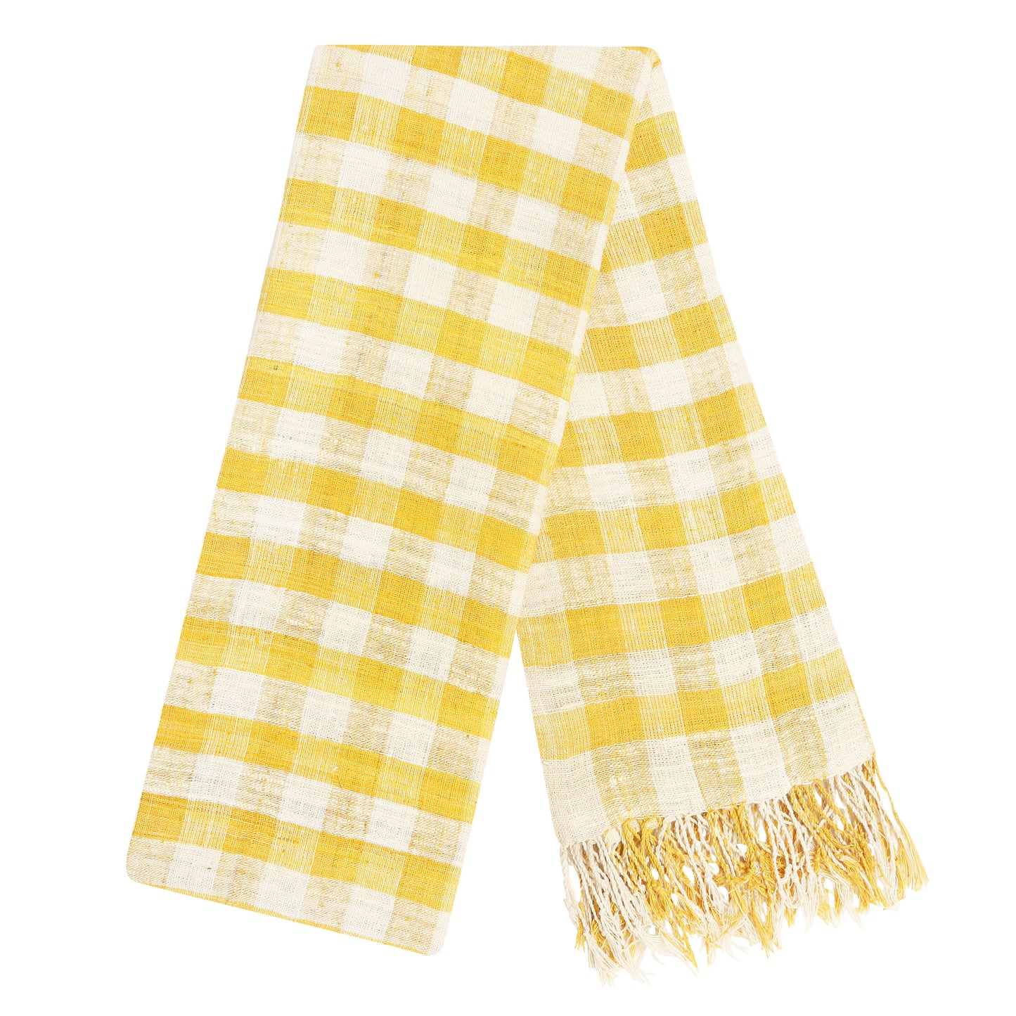 Eri Silk Sunglow and Beige Check Handwoven Natural Dyed Scarf - White Silk Scarves