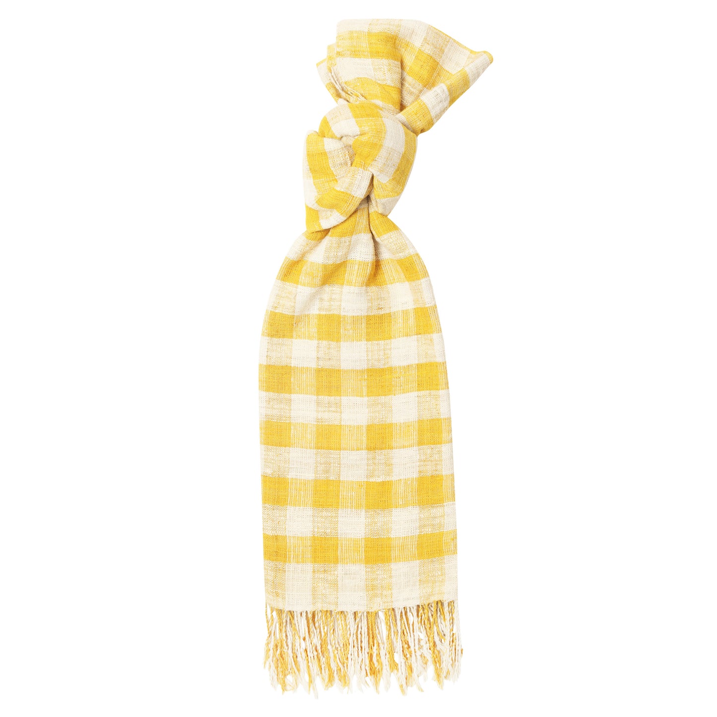 Eri Silk Sunglow and Beige Check Handwoven Natural Dyed Scarf - White Silk Scarves