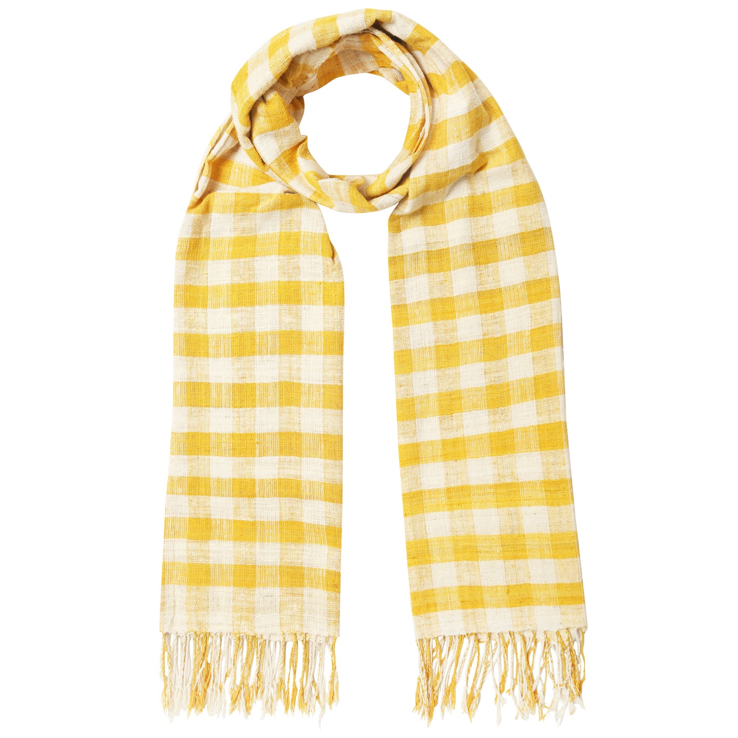 Eri Silk Sunglow and Beige Check Handwoven Natural Dyed Scarf - White Silk Scarves