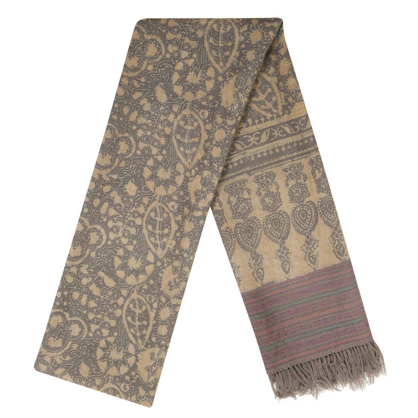 Fine Australian Merino Wool Sandstone Cashmere and Opium Hand Block Printed Handwoven Natural Dyed Scarf - Merino Wool Scarves