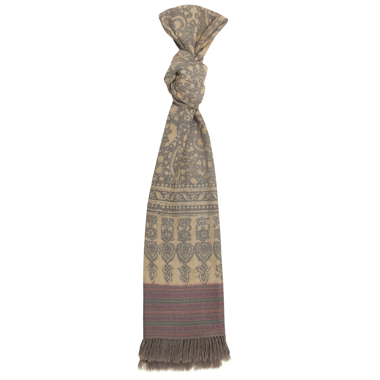 Fine Australian Merino Wool Sandstone Cashmere and Opium Hand Block Printed Handwoven Natural Dyed Scarf - Merino Wool Scarves