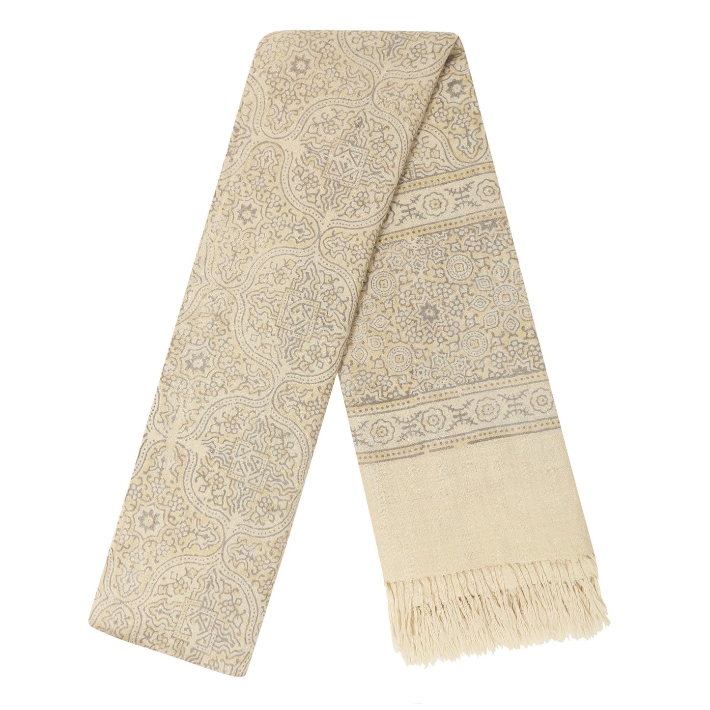 Fine Australian Merino Wool Champagne Sunset Hand Block Printed Scarf with Handwoven Natural Dye - Merino Wool Scarves