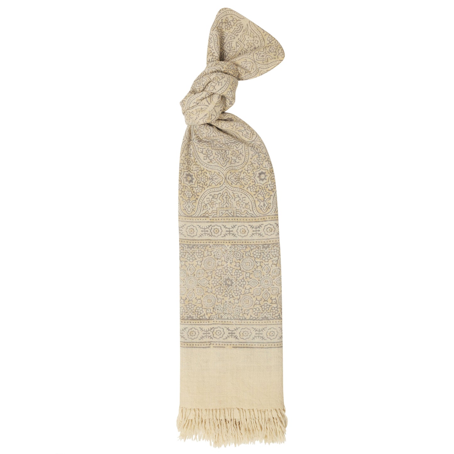 Fine Australian Merino Wool Champagne Sunset Hand Block Printed Scarf with Handwoven Natural Dye - Merino Wool Scarves