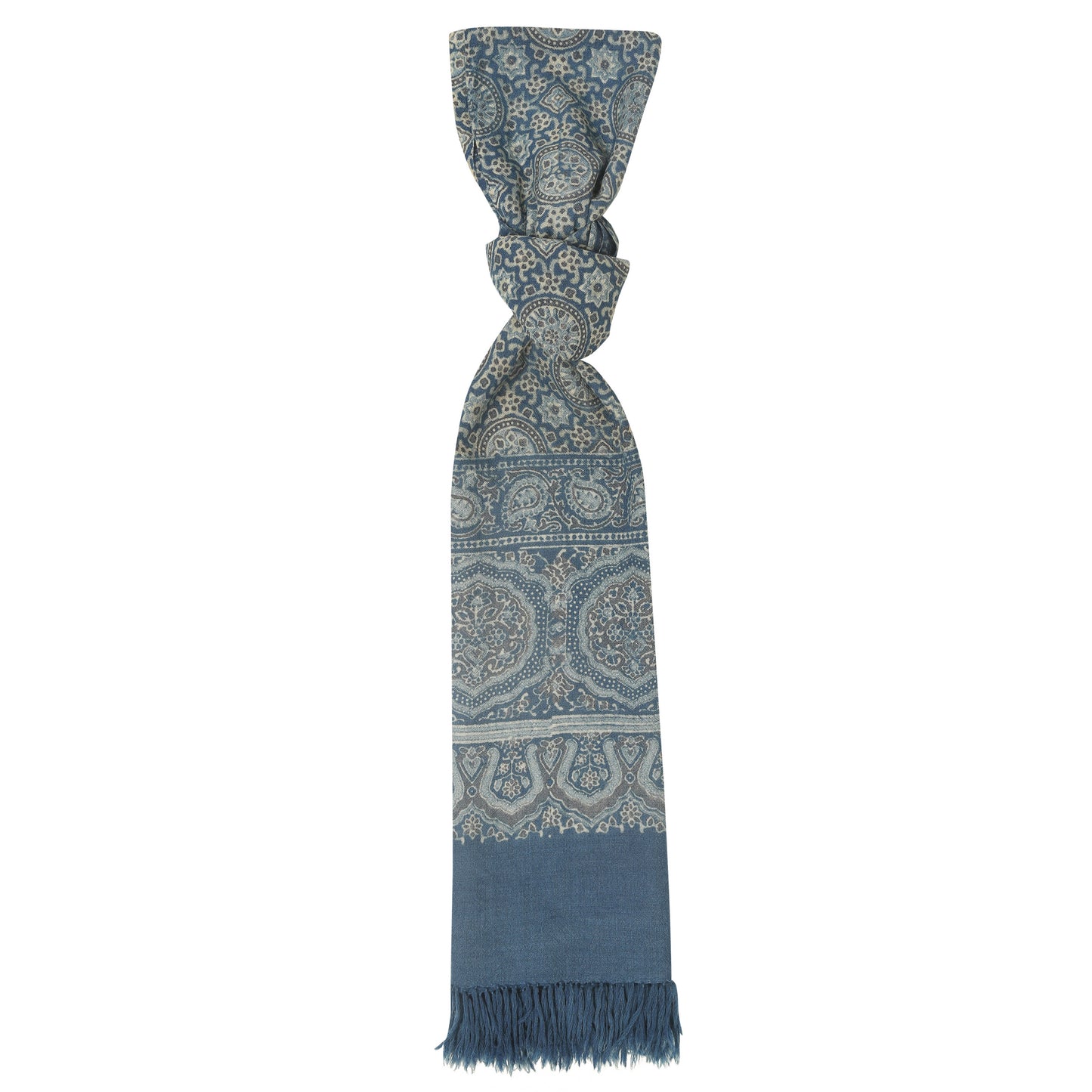 Fine Australian Merino Wool Denim Raven and French Grey Hand Block Printed Handwoven Natural Dyed Scarf - Merino Wool Scarves