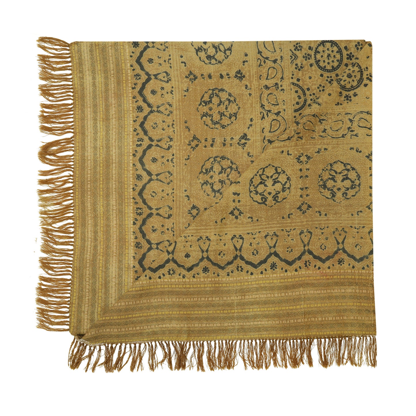 Fine Australian Merino Wool Sepia Birch and French Beige Hand Block Printed Handwoven Natural Dyed Scarf - Merino Wool Scarves