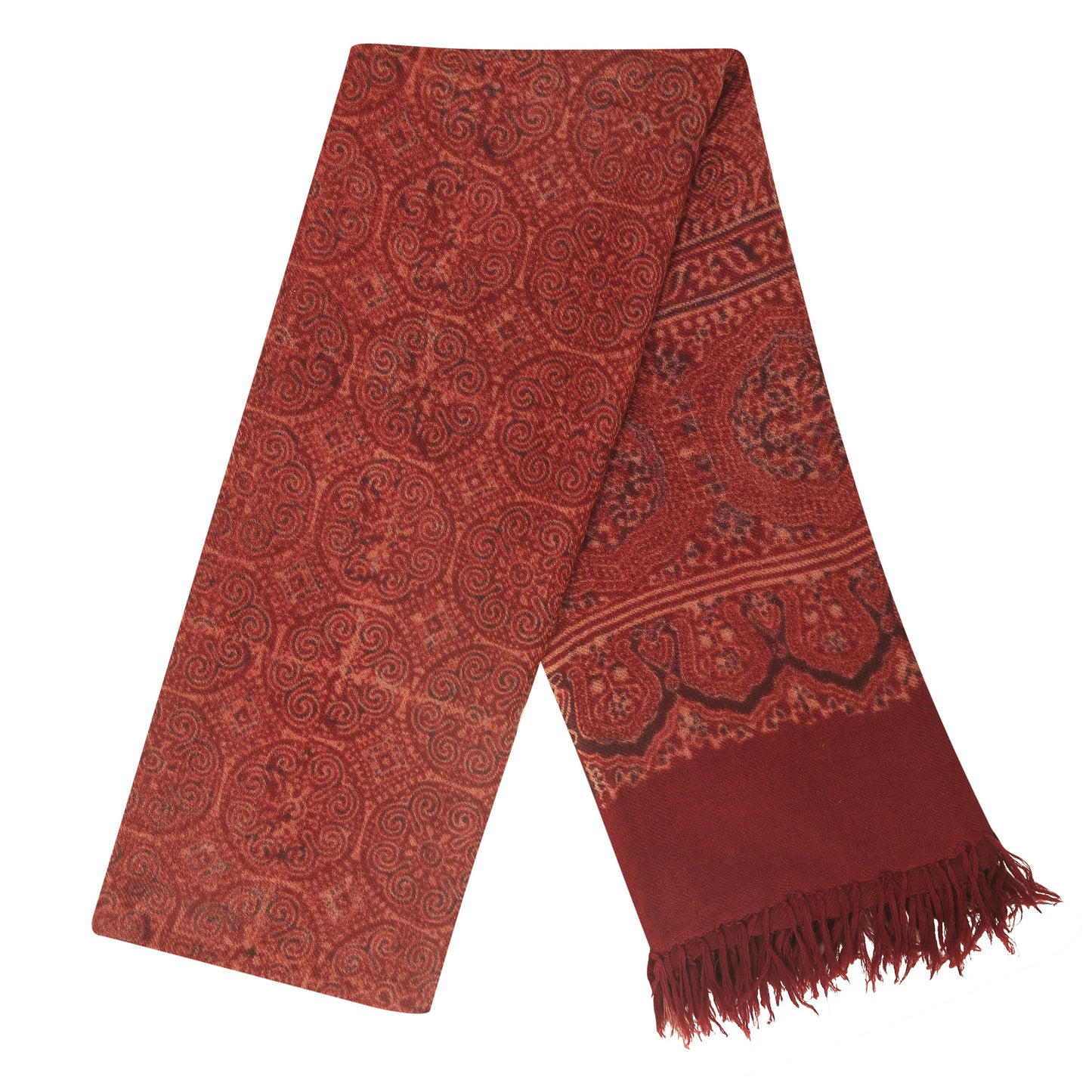 Fine Australian Merino Wool Cherrywood Wine Hand Block Printed Handwoven Natural Dyed Scarf - Merino Wool Scarves