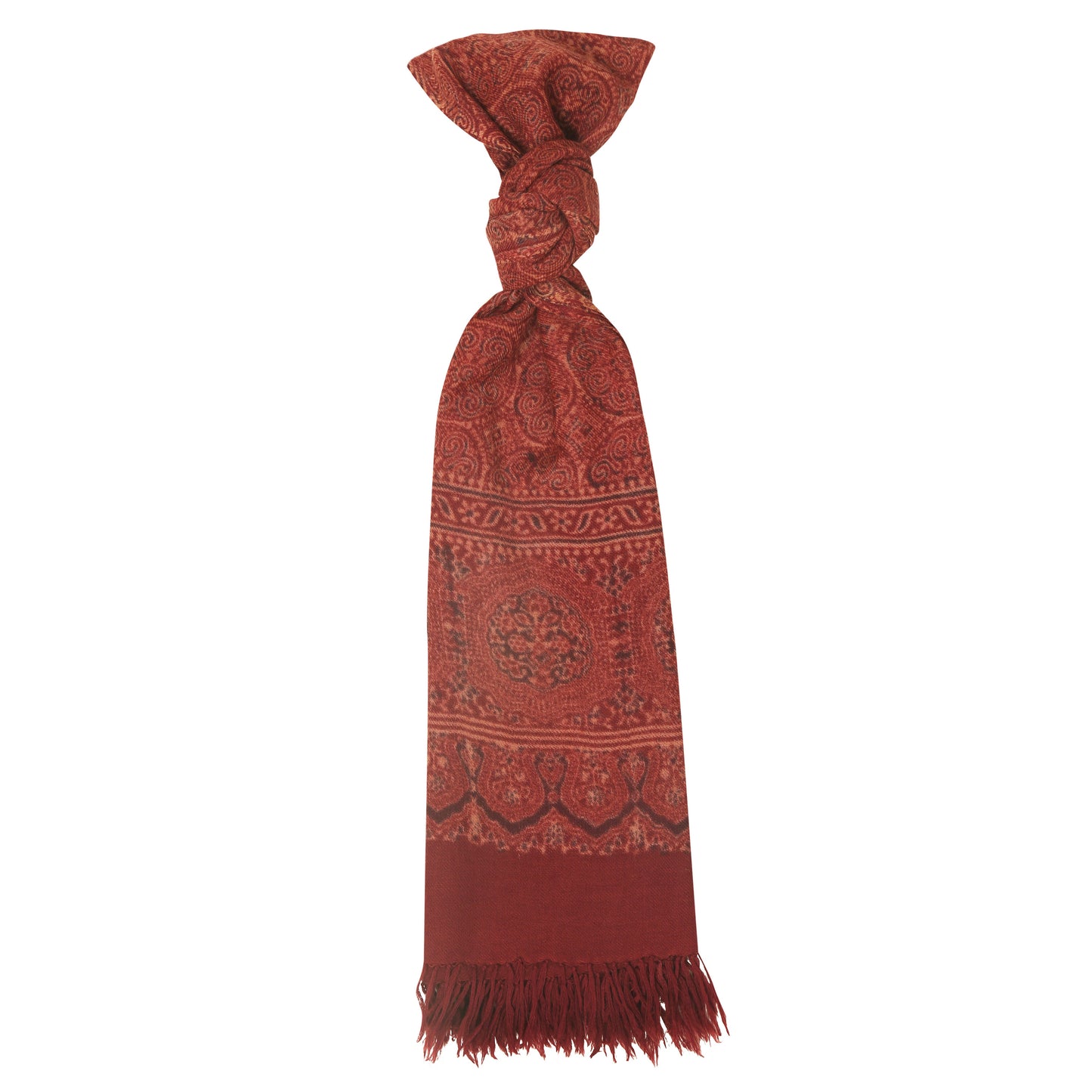 Fine Australian Merino Wool Cherrywood Wine Hand Block Printed Handwoven Natural Dyed Scarf - Merino Wool Scarves