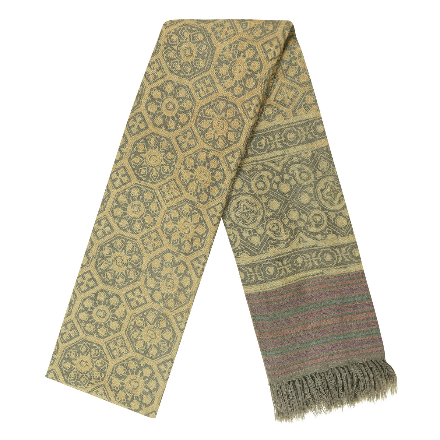 Fine Australian Merino Wool Hampton Sage and Puce Hand Block Printed Handwoven Natural Dyed Scarf - Merino Wool Scarves