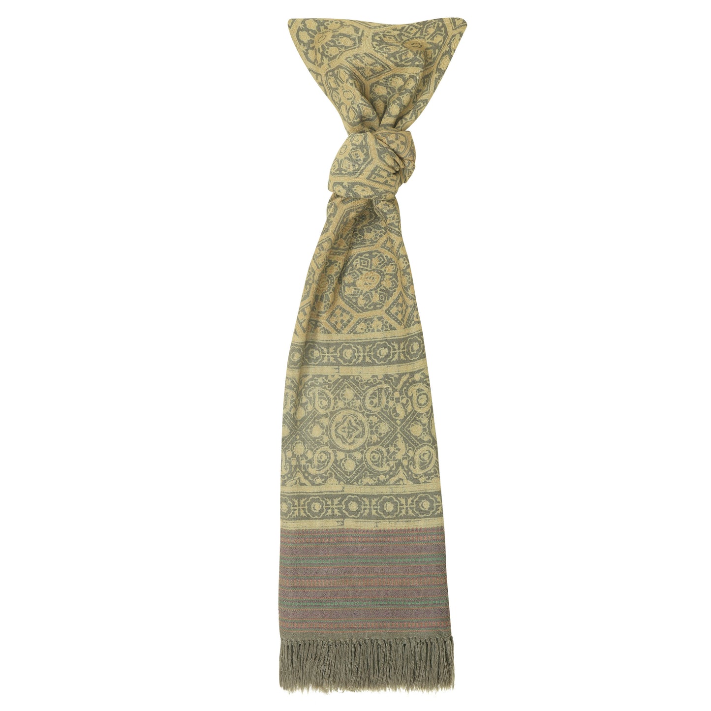 Fine Australian Merino Wool Hampton Sage and Puce Hand Block Printed Handwoven Natural Dyed Scarf - Merino Wool Scarves