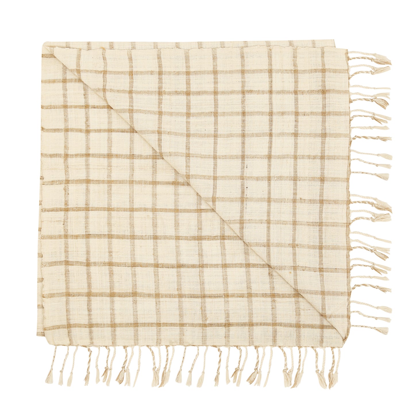 Eri Silk Dark Beige and Almond Check Handwoven Natural Dyed Scarf - Silk Scarves Australia