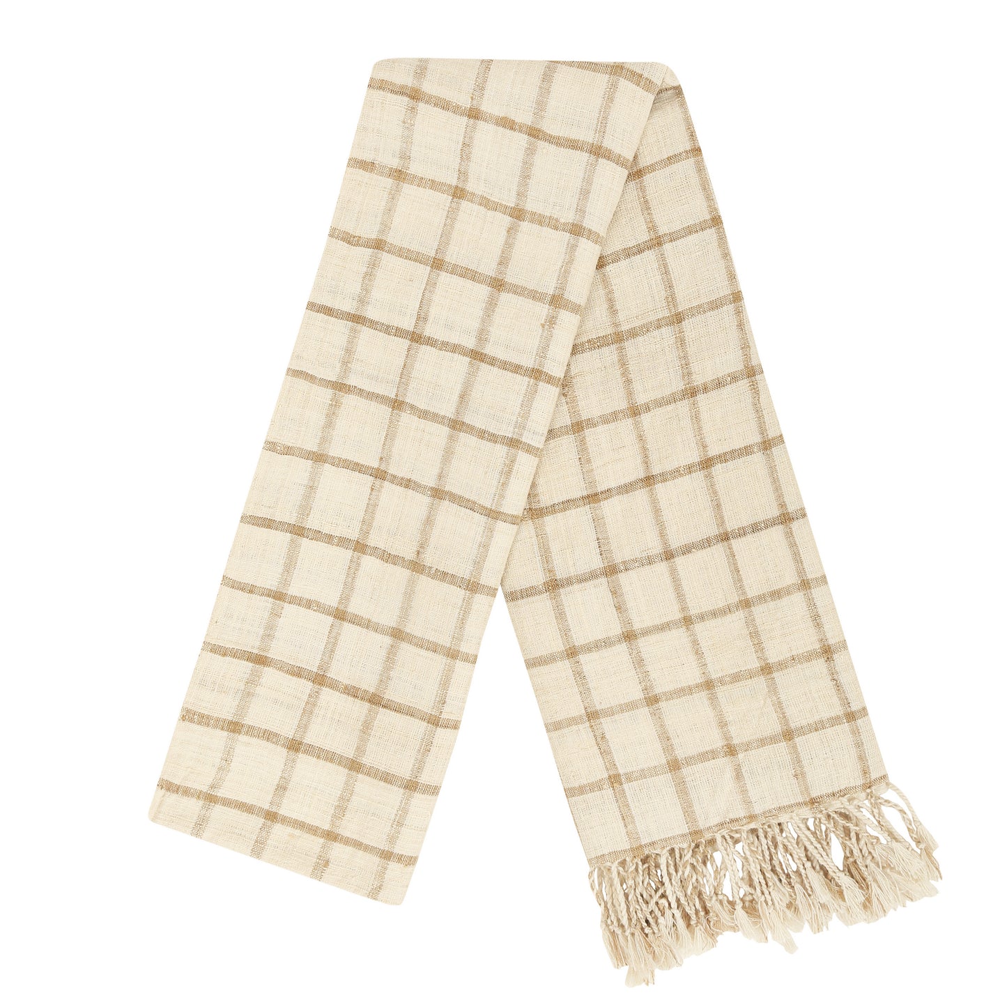 Eri Silk Dark Beige and Almond Check Handwoven Natural Dyed Scarf - Silk Scarves Australia