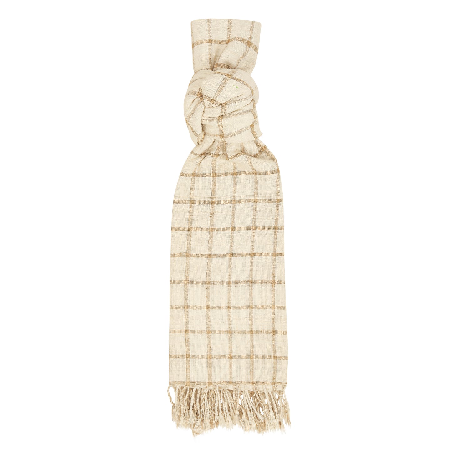 Eri Silk Dark Beige and Almond Check Handwoven Natural Dyed Scarf - Silk Scarves Australia