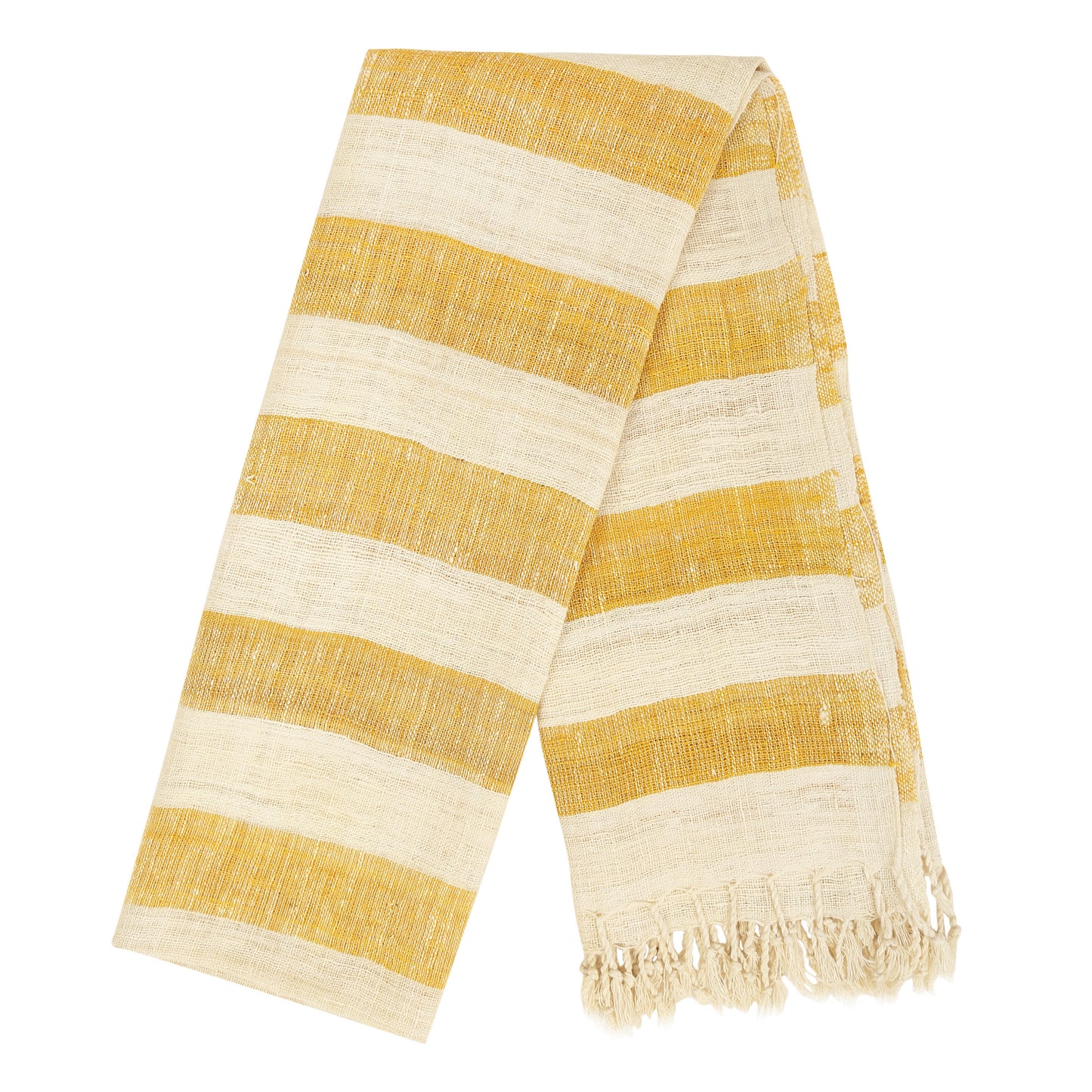 Eri Silk Golden Glow and Wheatfield Striped Handwoven Natural Dyed Scarf - Silk Scarves Australia