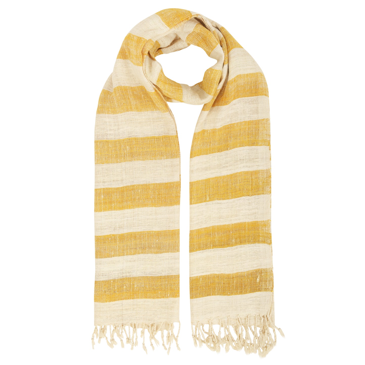 Eri Silk Golden Glow and Wheatfield Striped Handwoven Natural Dyed Scarf - Silk Scarves Australia