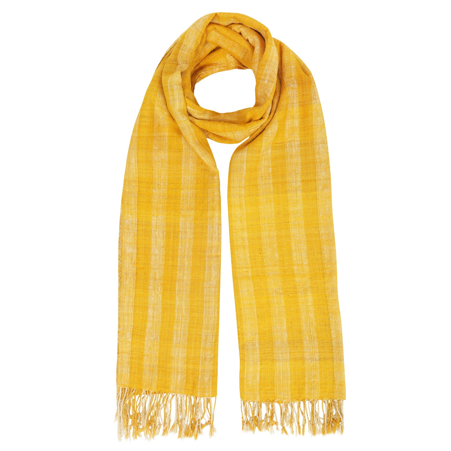 Eri Silk Gold Tips Striped Handwoven Natural Dyed Scarf - Pure Silk Scarves Australia