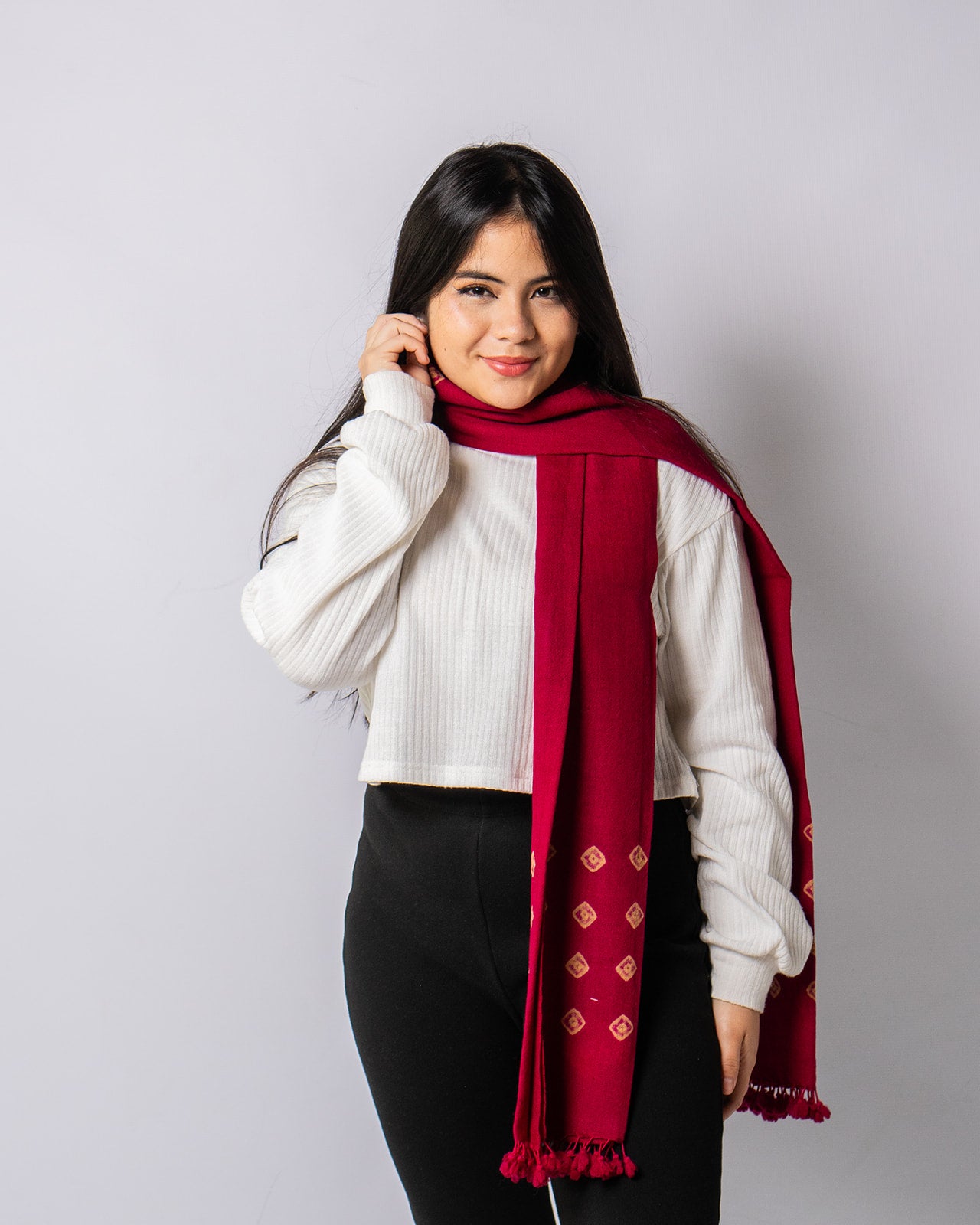 Merino Wool Bright Maroon Handwoven Scarf - Merino Wool Scarves Australia