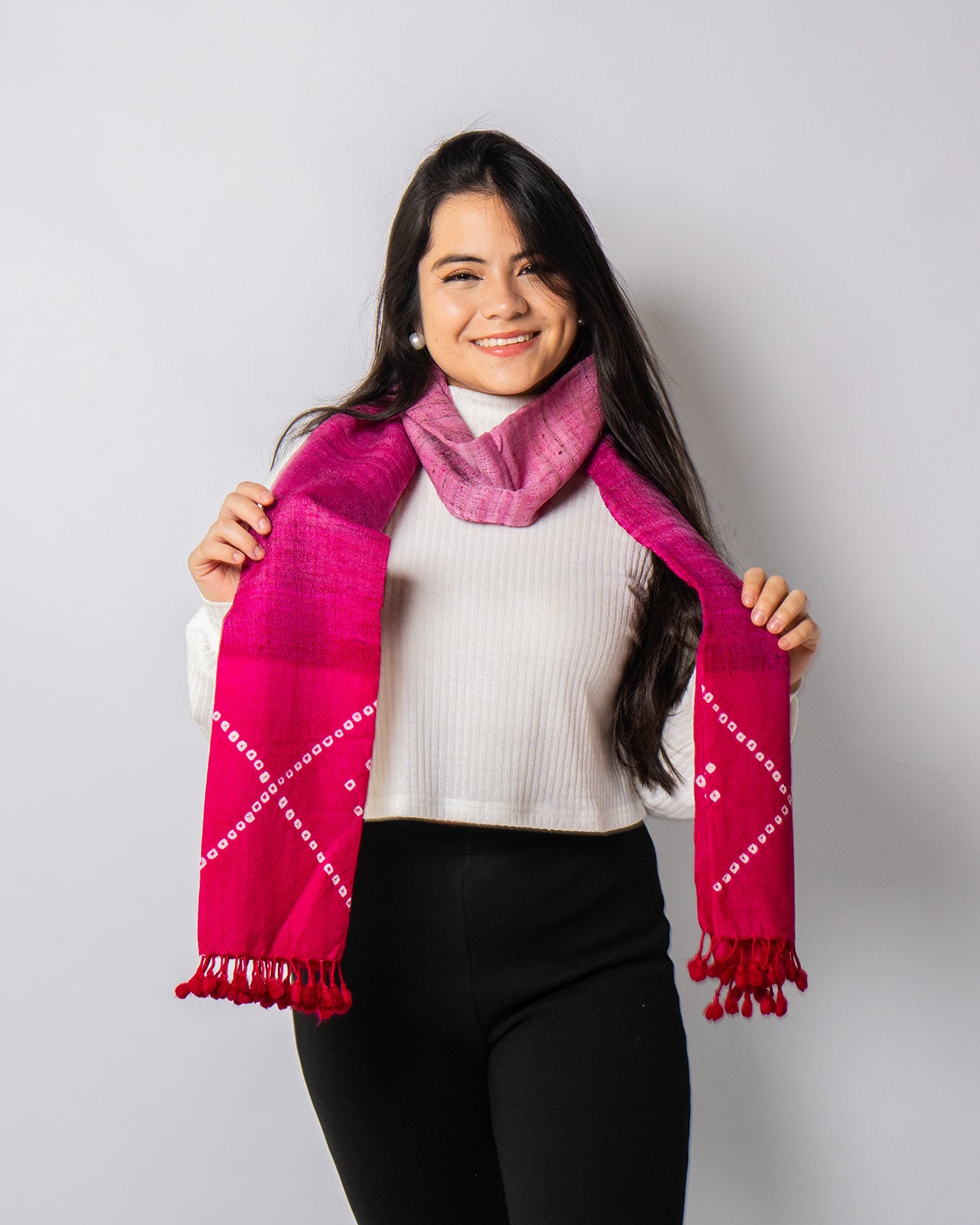 Pink Lemonade Handwoven Scarf in Fine Australian Merino Wool & Tussar Silk - Merino Wool Scarves