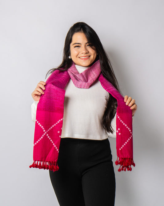 Pink Lemonade Handwoven Scarf in Fine Australian Merino Wool & Tussar Silk - Merino Wool Scarves