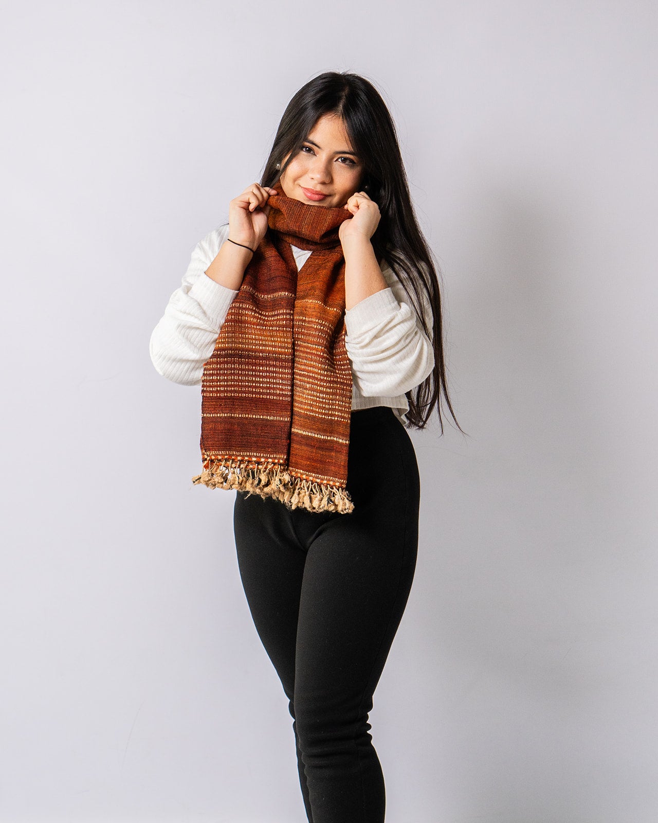 Coffee Bean Handwoven Scarf in Fine Australian Merino Wool & Tussar Silk - Merino Wool Scarves