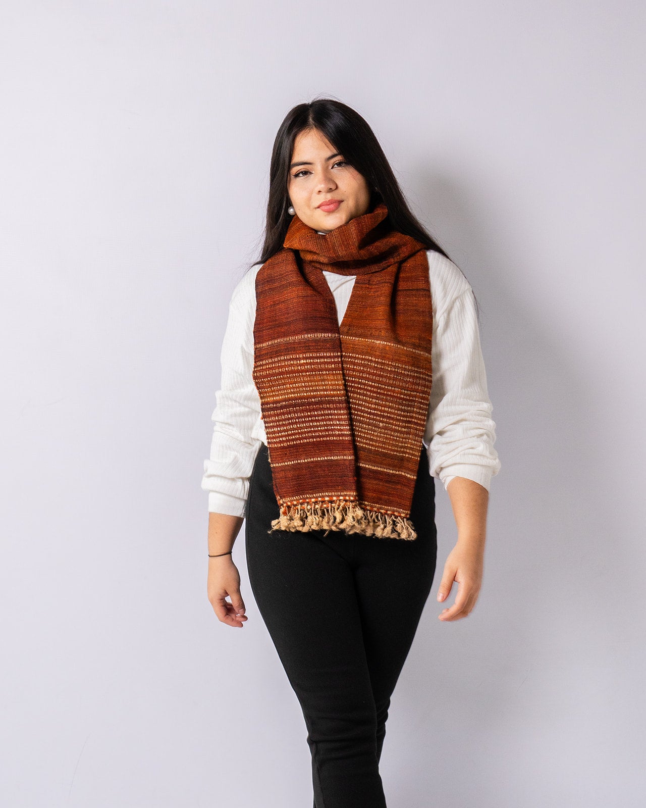 Coffee Bean Handwoven Scarf in Fine Australian Merino Wool & Tussar Silk - Merino Wool Scarves