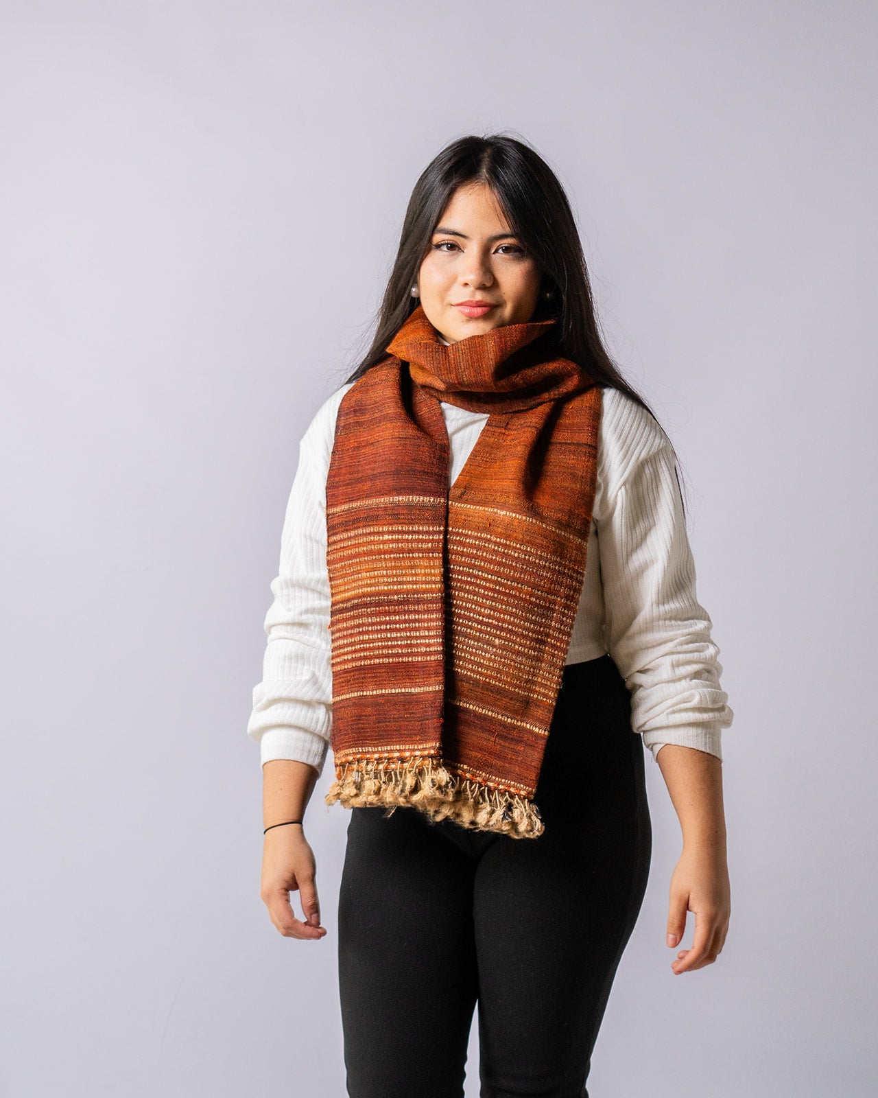 Coffee Bean Handwoven Scarf in Fine Australian Merino Wool & Tussar Silk - Merino Wool Scarves