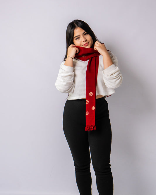 Merino Wool Crimson Red Handwoven Scarf - Merino Wool Scarves Australia