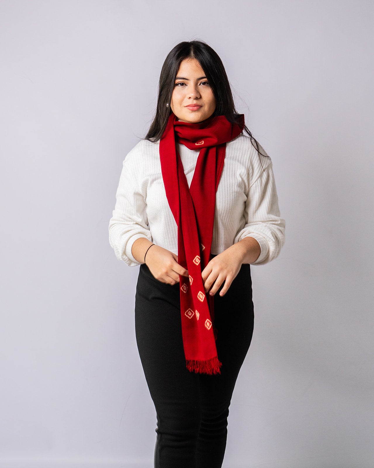 Merino Wool Crimson Red Handwoven Scarf - Merino Wool Scarves Australia