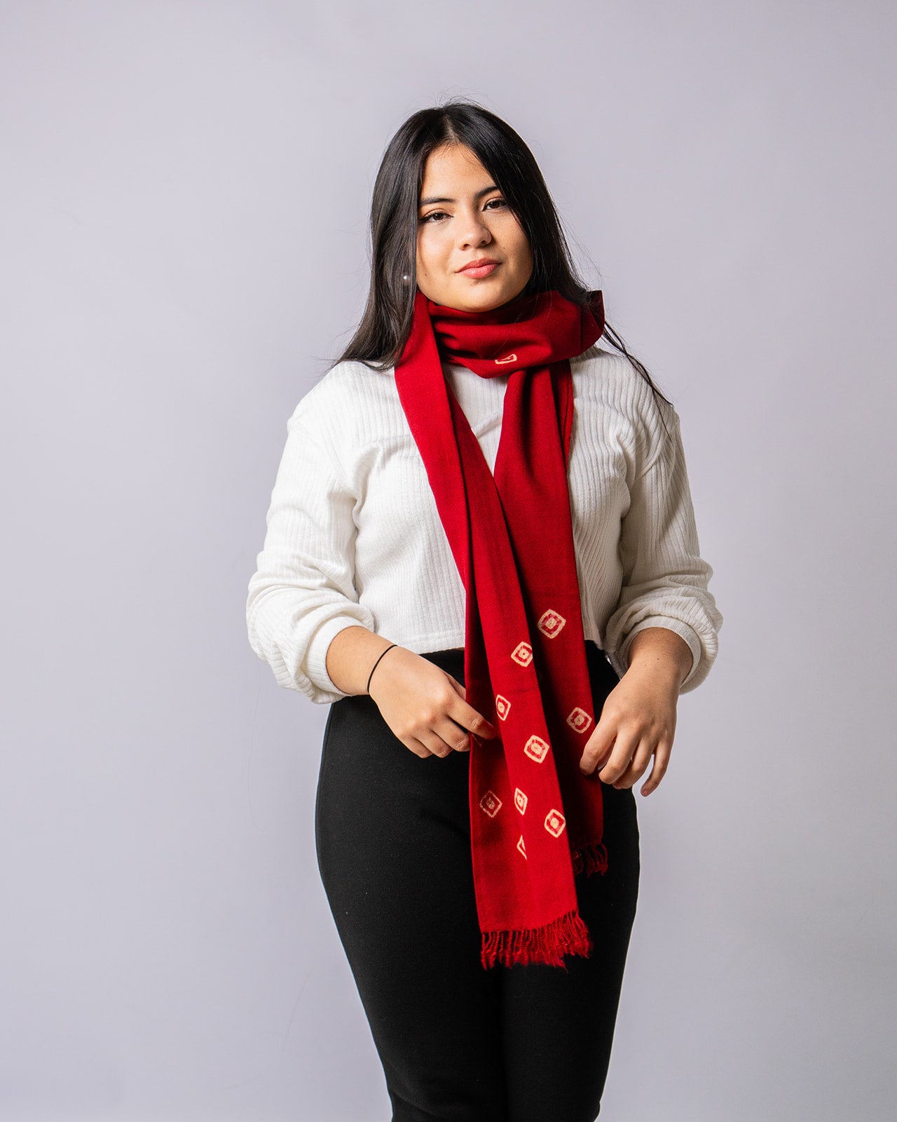 Merino Wool Crimson Red Handwoven Scarf - Merino Wool Scarves Australia