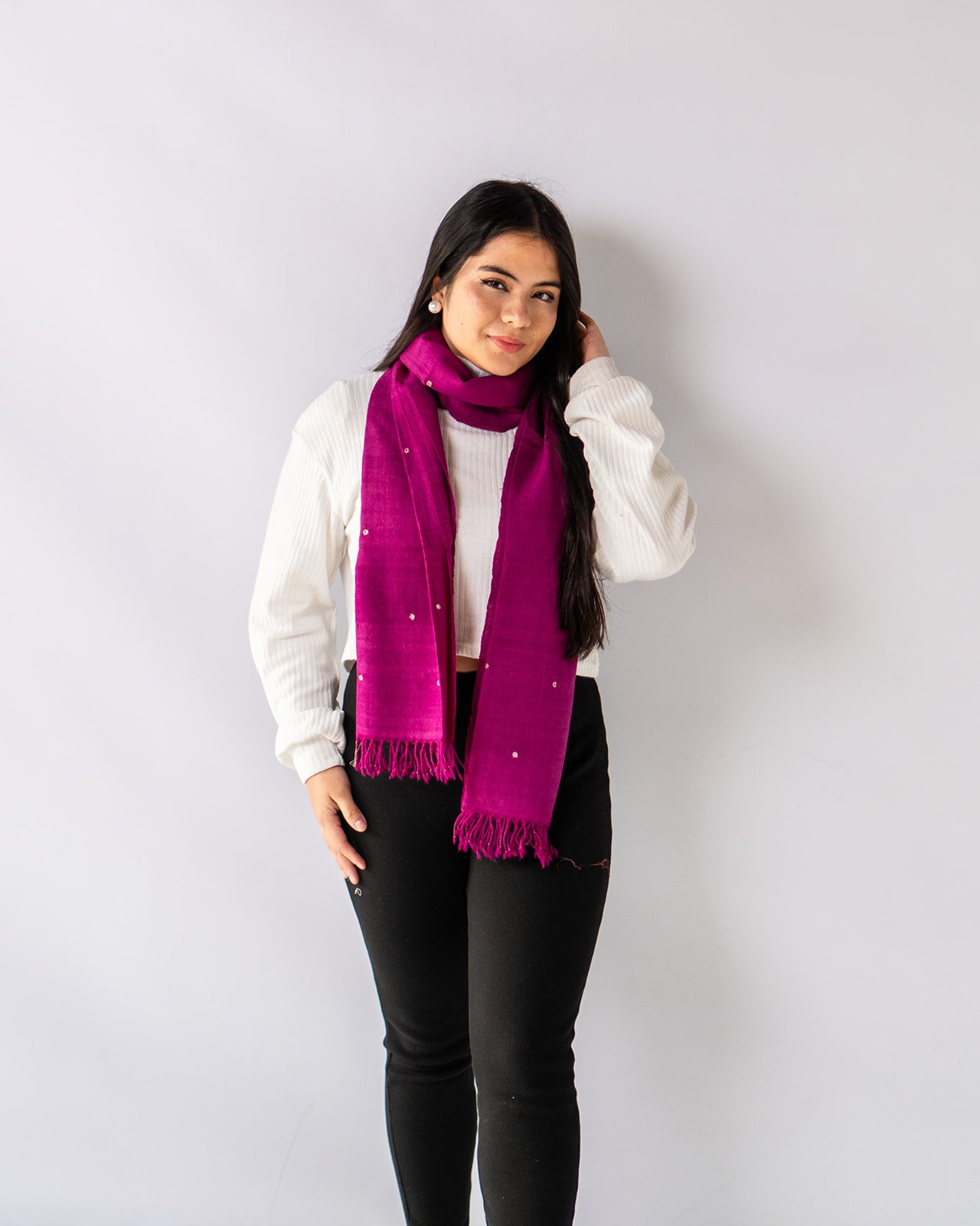 Merino Wool Raspberry Rose Handwoven Scarf - Merino Wool Scarves Australia