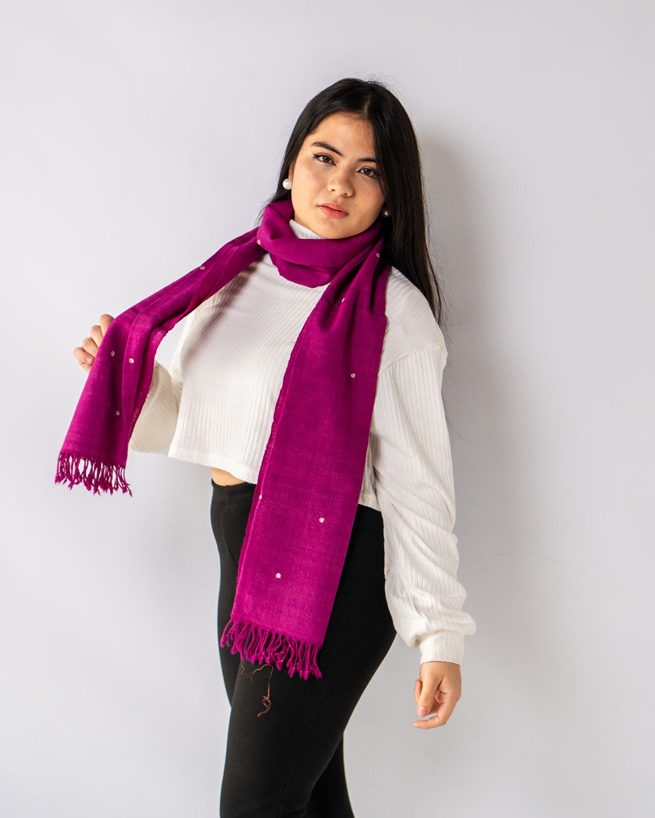 Merino Wool Raspberry Rose Handwoven Scarf - Merino Wool Scarves Australia